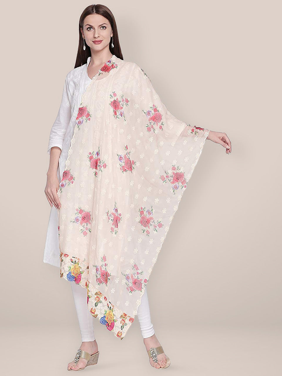 Printed and Embroidered Chiffon Dupatta freeshipping - Dupatta Bazaar