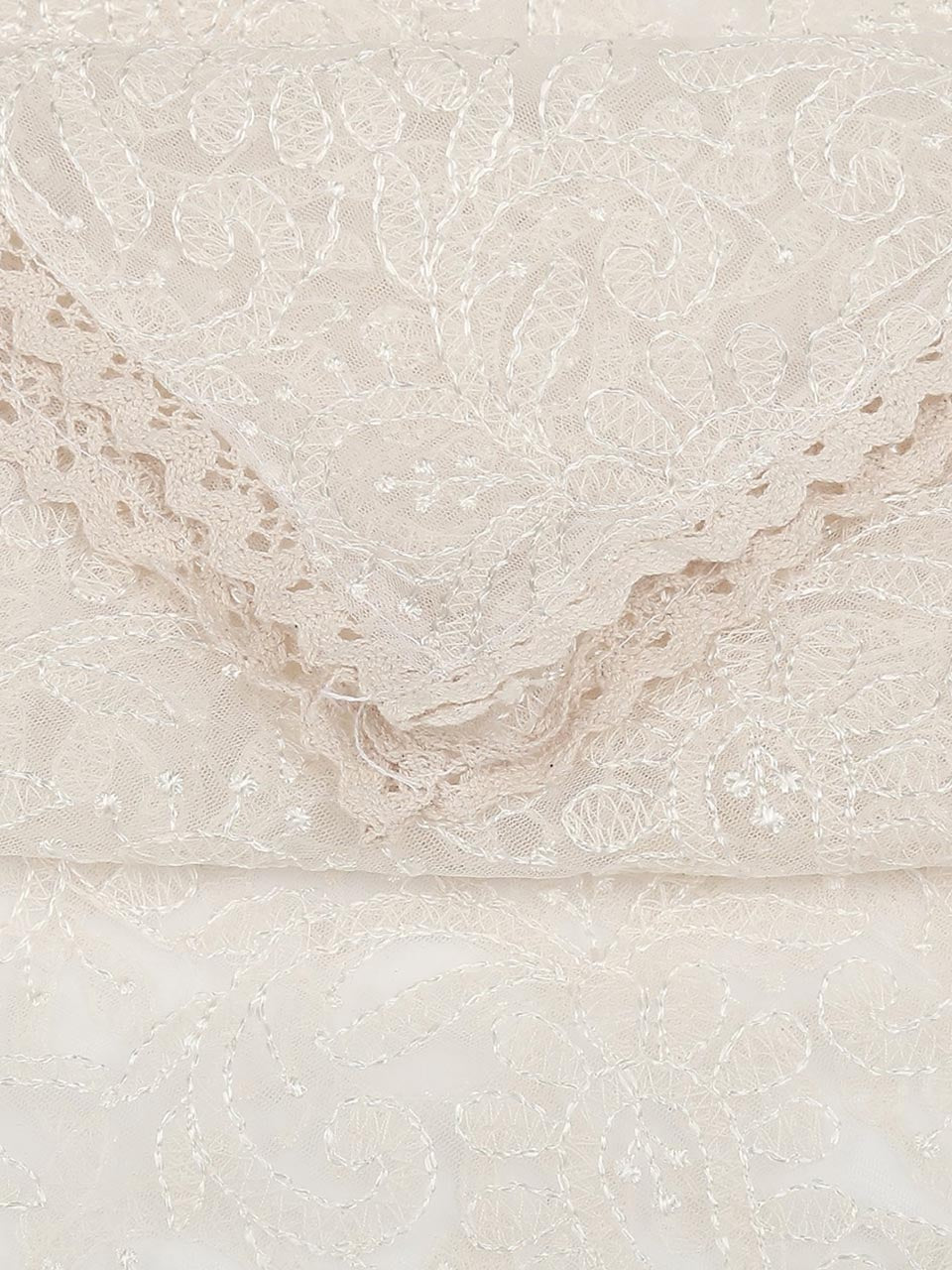 Lucknowi Embroidered Off White Net Dupatta freeshipping - Dupatta Bazaar