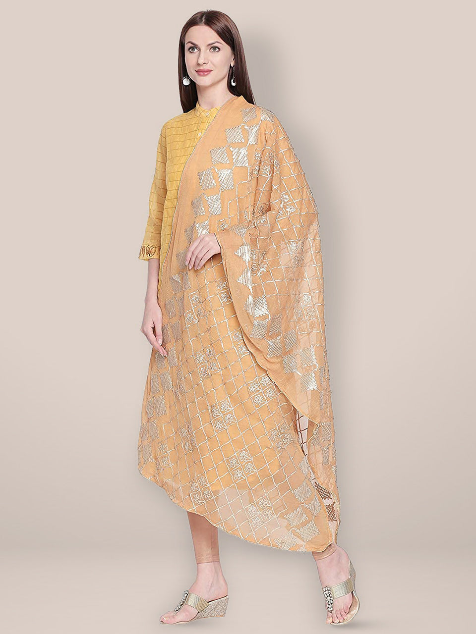 Gold Chiffon Dupatta with Gotta Work freeshipping - Dupatta Bazaar