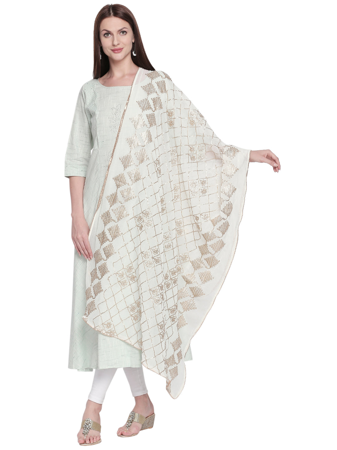 Dupatta Bazaar Woman's White Chiffon Dupatta with Gotta Work - Dupatta Bazaar