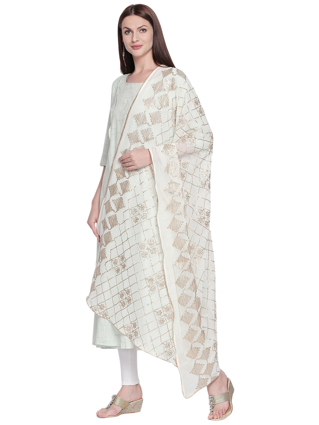 Dupatta Bazaar Woman's White Chiffon Dupatta with Gotta Work - Dupatta Bazaar
