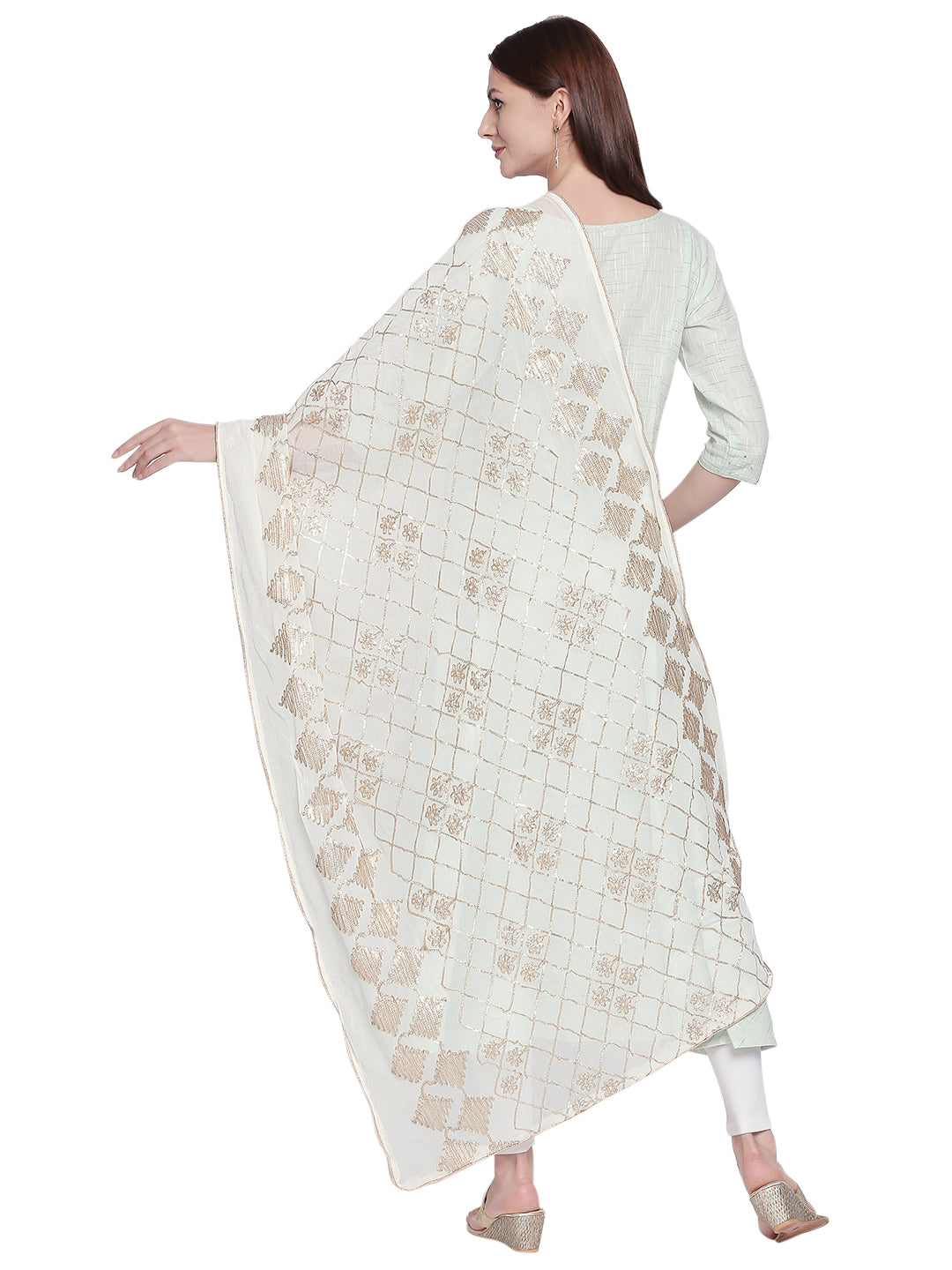 Dupatta Bazaar Woman's White Chiffon Dupatta with Gotta Work - Dupatta Bazaar