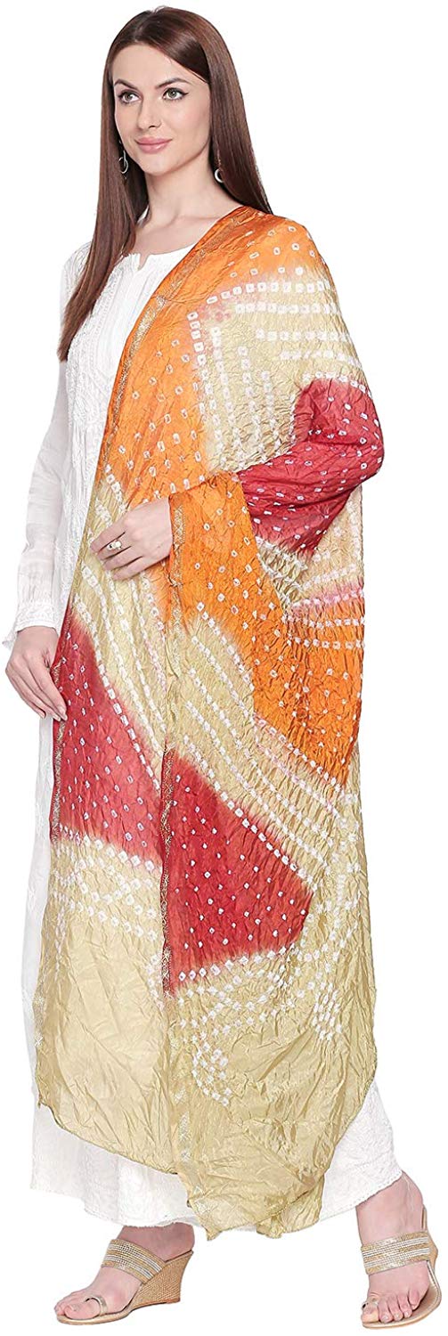 Dupatta Bazaar Woman's Gold & Red Bandhini Dupatta - Dupatta Bazaar
