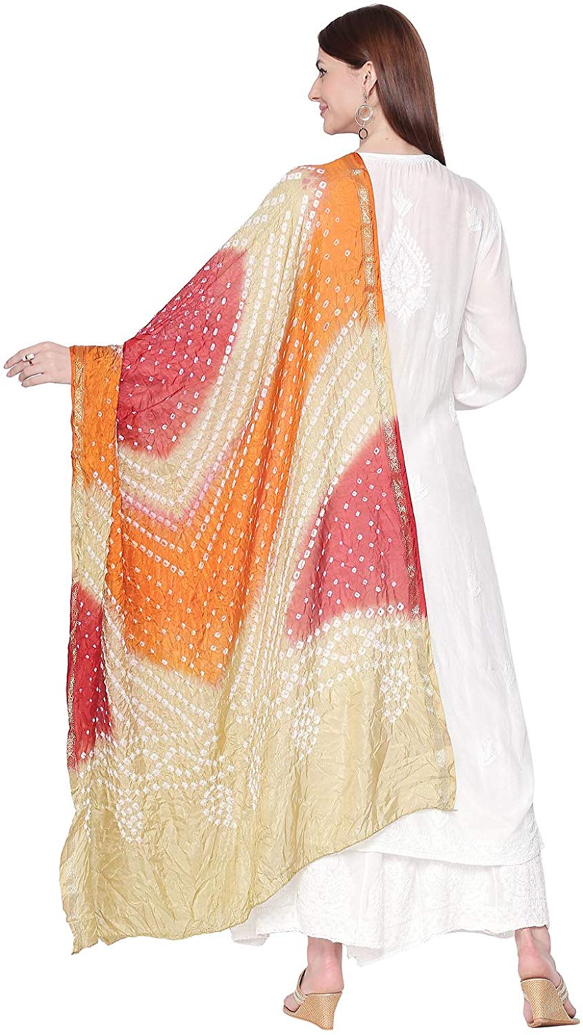 Dupatta Bazaar Woman's Gold & Red Bandhini Dupatta - Dupatta Bazaar