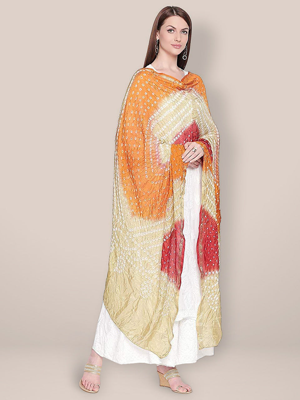 Gold & Red Bandhini Dupatta freeshipping - Dupatta Bazaar