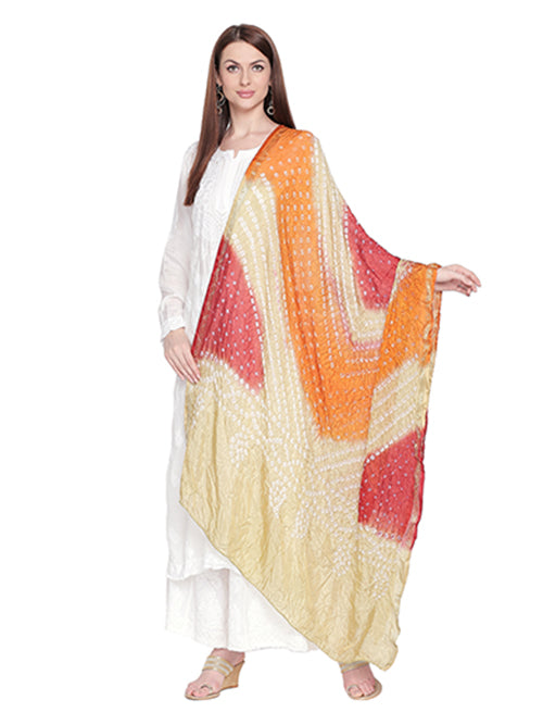 Dupatta Bazaar Woman's Gold & Red Bandhini Dupatta - Dupatta Bazaar