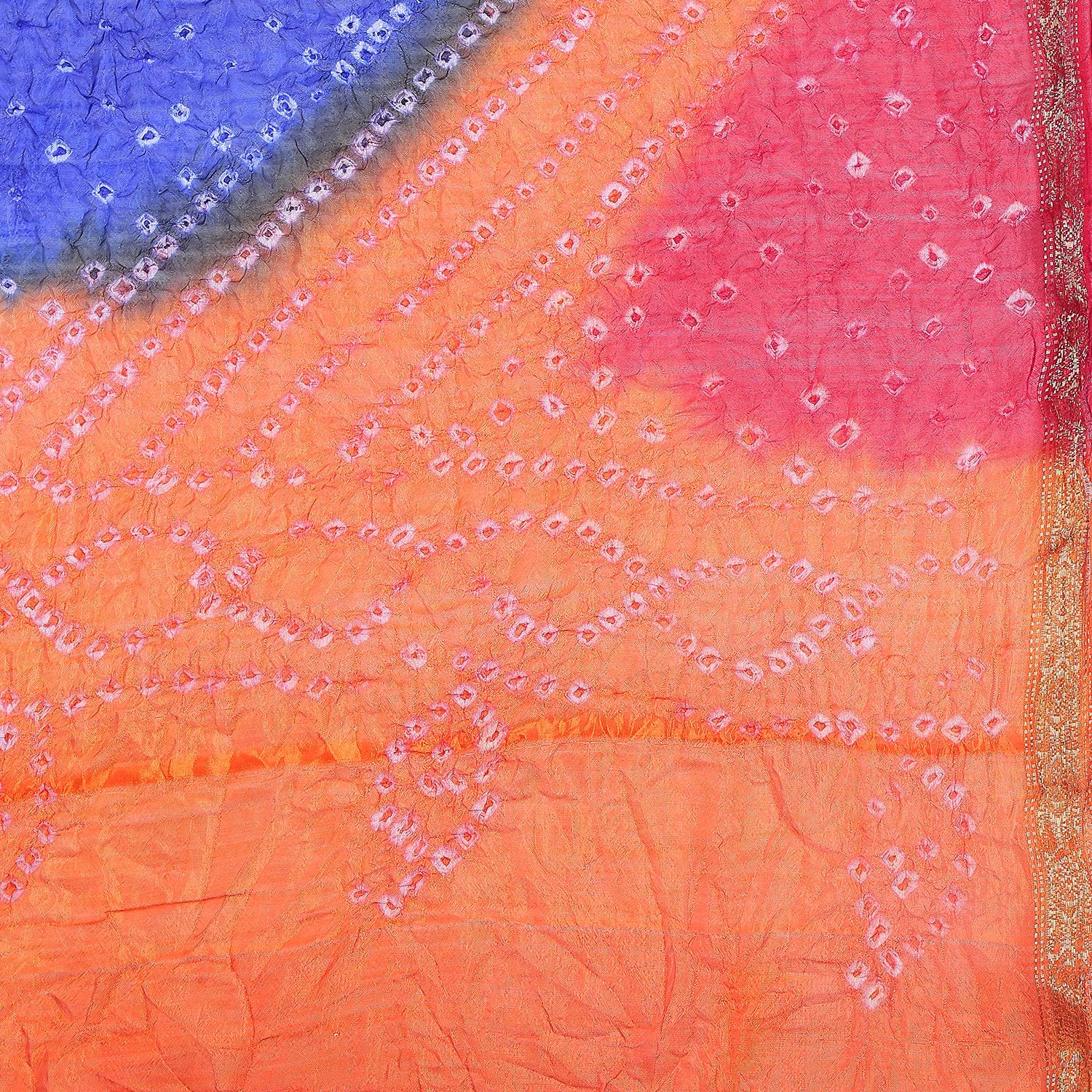 Dupatta Bazaar Woman's Blue & Orange Bandhini Dupatta - Dupatta Bazaar