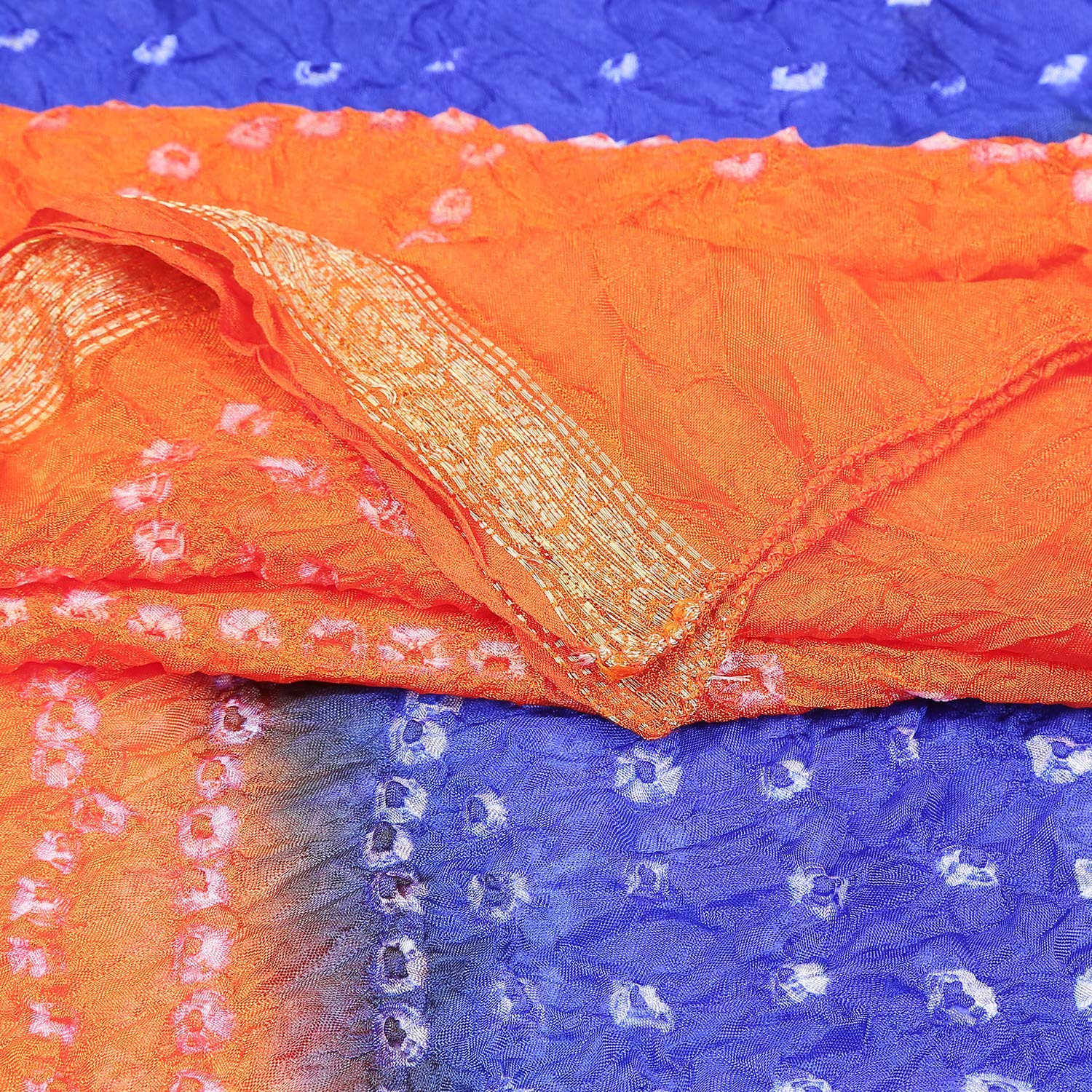 Dupatta Bazaar Woman's Blue & Orange Bandhini Dupatta - Dupatta Bazaar