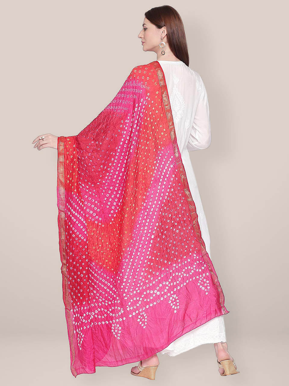 Pink & Red Bandhini Silk Dupatta freeshipping - Dupatta Bazaar
