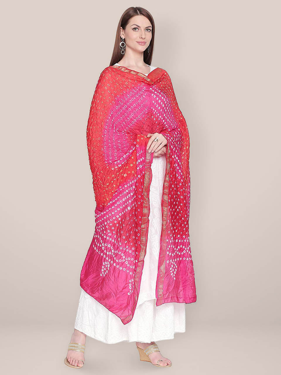 Pink & Red Bandhini Silk Dupatta freeshipping - Dupatta Bazaar