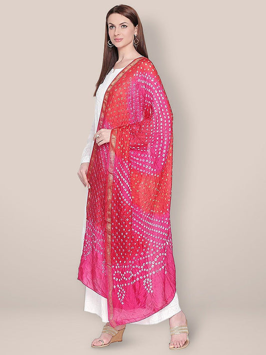 Pink & Red Bandhini Silk Dupatta freeshipping - Dupatta Bazaar