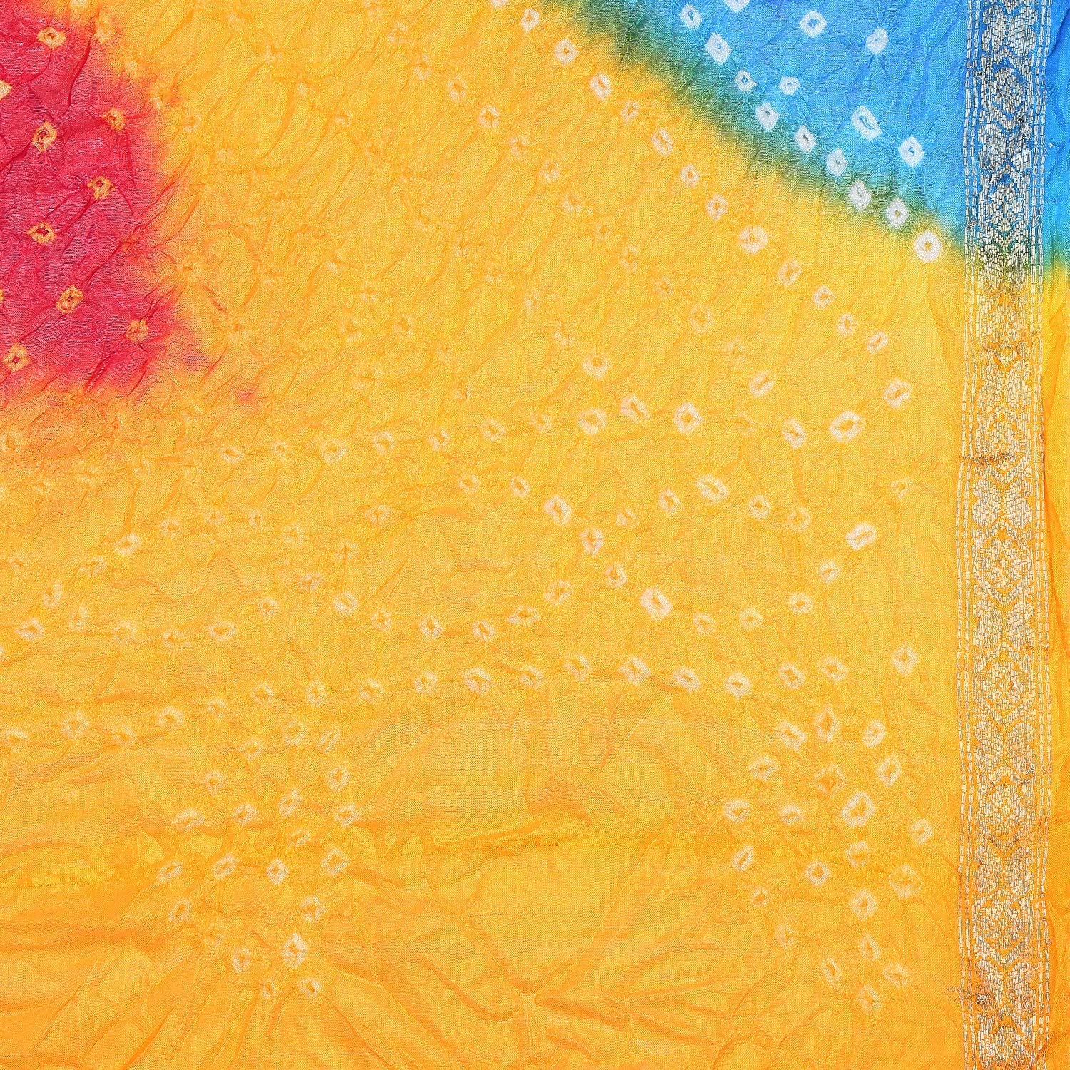 Dupatta Bazaar Woman's Yellow, Blue & Red Bandhini Dupatta - Dupatta Bazaar