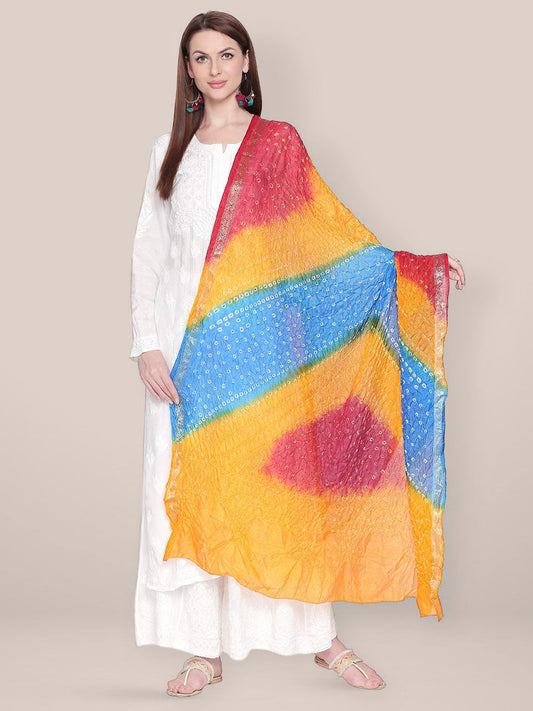 Yellow, Blue & Red Bandhini Dupatta freeshipping - Dupatta Bazaar