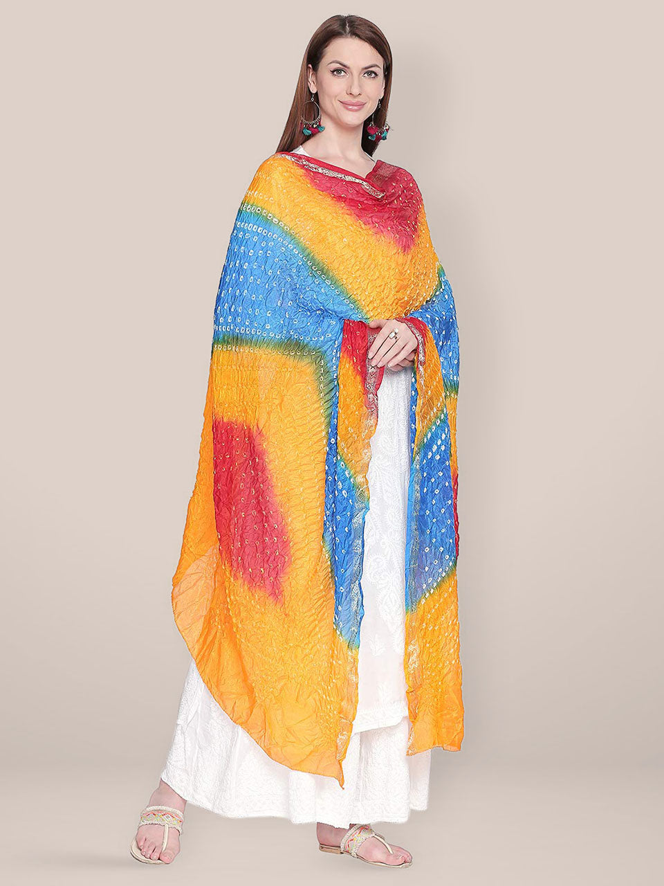 Yellow, Blue & Red Bandhini Dupatta freeshipping - Dupatta Bazaar