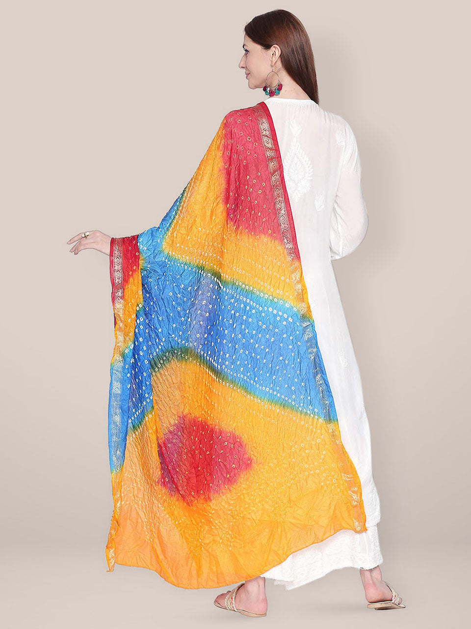 Yellow, Blue & Red Bandhini Dupatta freeshipping - Dupatta Bazaar