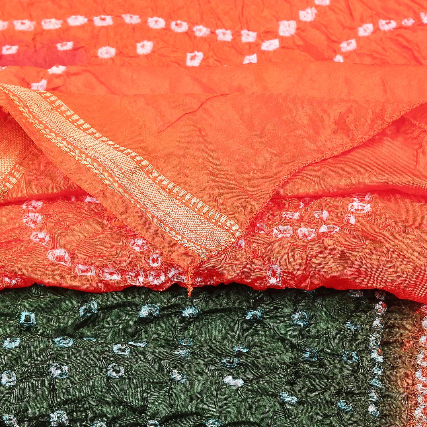 Dupatta Bazaar Woman's Orange, Mehendi Green & Red Bandhini Dupatta - Dupatta Bazaar