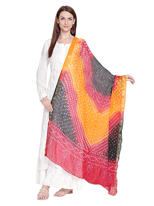 Dupatta Bazaar Woman's Red, Yellow & Black Bandhini Dupatta - Dupatta Bazaar