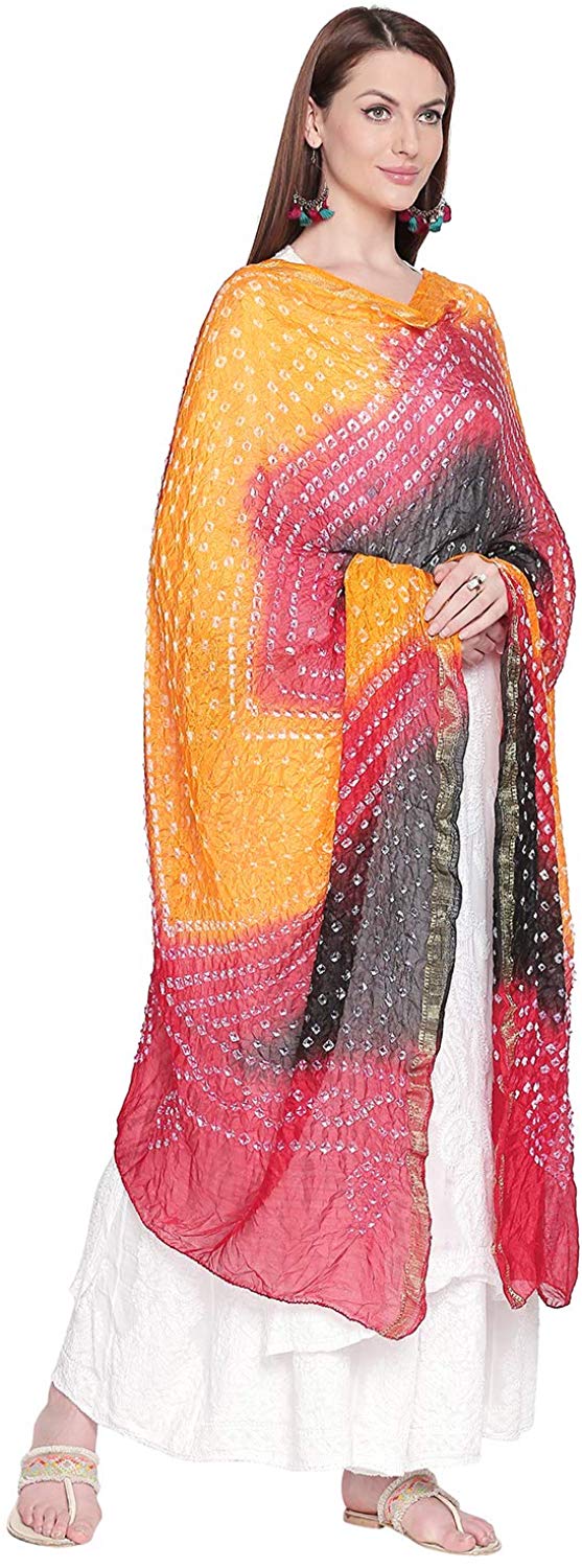Dupatta Bazaar Woman's Red, Yellow & Black Bandhini Dupatta - Dupatta Bazaar