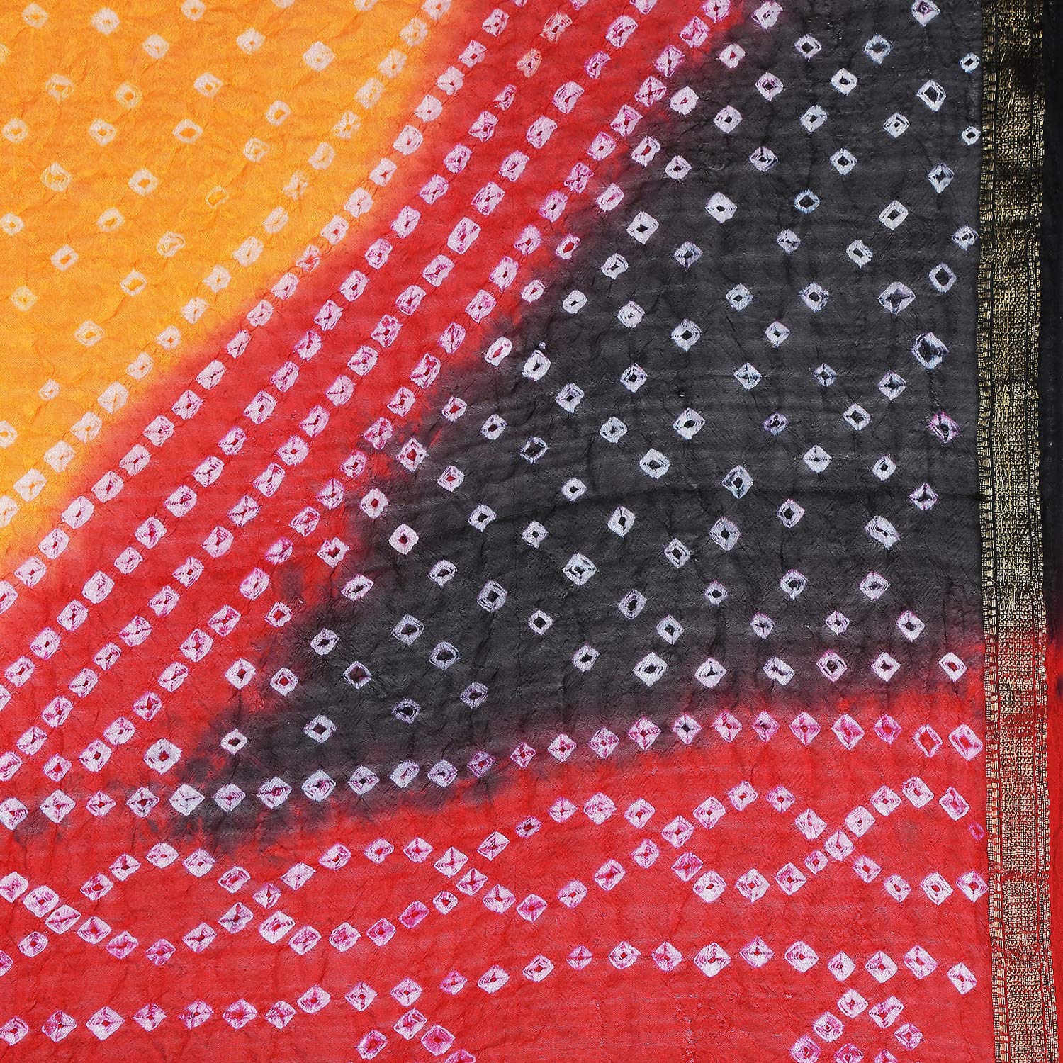 Dupatta Bazaar Woman's Red, Yellow & Black Bandhini Dupatta - Dupatta Bazaar