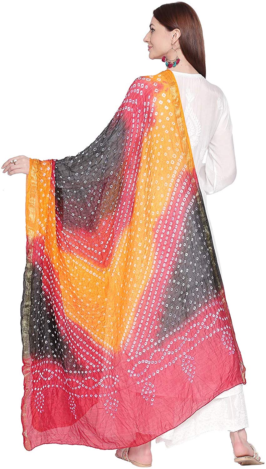 Dupatta Bazaar Woman's Red, Yellow & Black Bandhini Dupatta - Dupatta Bazaar