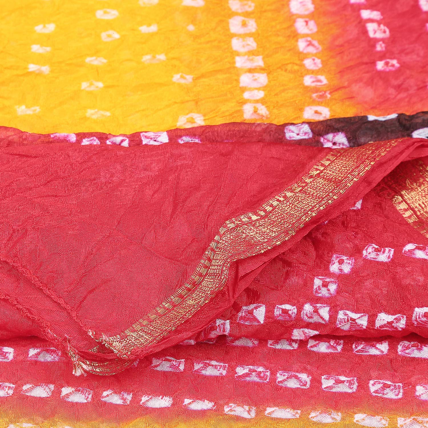 Dupatta Bazaar Woman's Red, Yellow & Black Bandhini Dupatta - Dupatta Bazaar