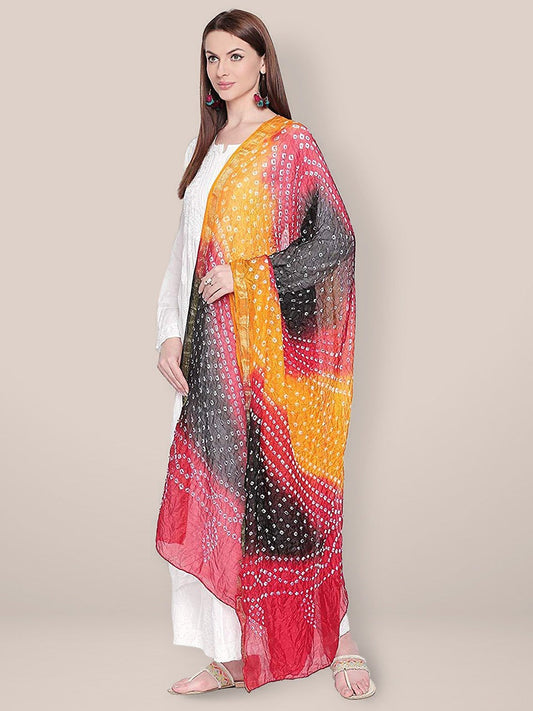 Red, Yellow & Black Bandhini Silk Dupatta freeshipping - Dupatta Bazaar