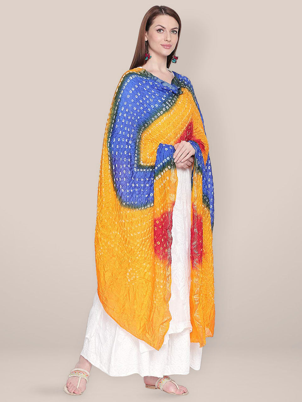 Yellow,Blue & Red Bandhini Dupatta freeshipping - Dupatta Bazaar