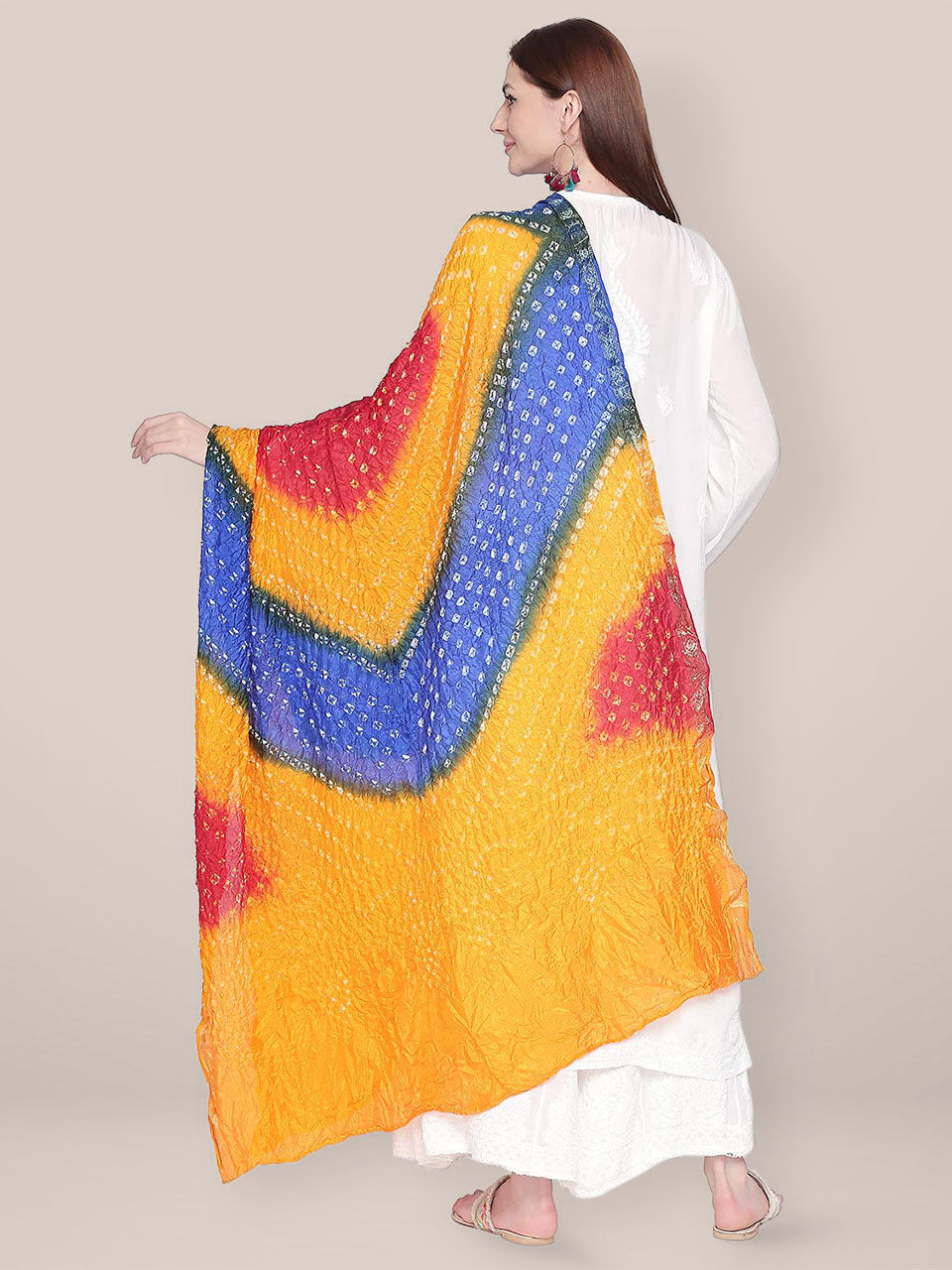 Yellow,Blue & Red Bandhini Dupatta freeshipping - Dupatta Bazaar