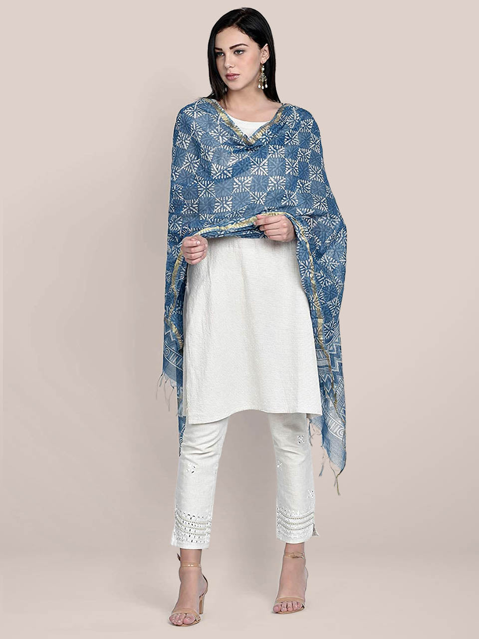 Indigo Block Printed Chanderi Silk Dupatta freeshipping - Dupatta Bazaar