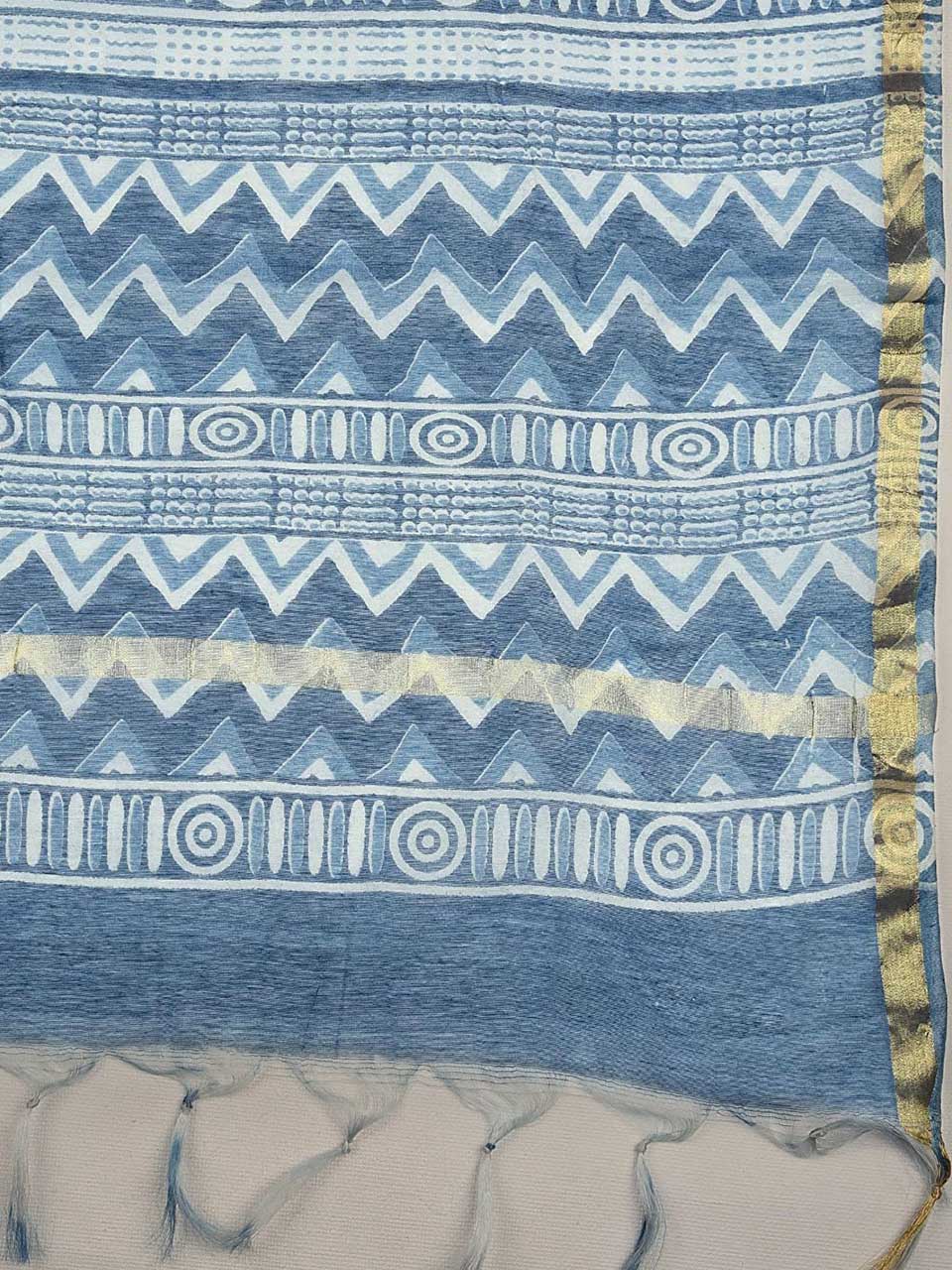 Indigo Block Printed Chanderi Silk Dupatta freeshipping - Dupatta Bazaar