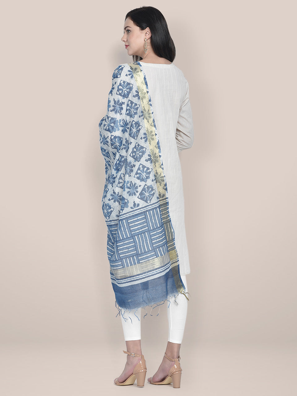 Indigo Block Printed Chanderi Silk Dupatta freeshipping - Dupatta Bazaar