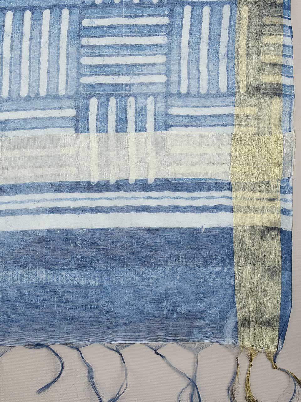 Indigo Block Printed Chanderi Silk Dupatta freeshipping - Dupatta Bazaar