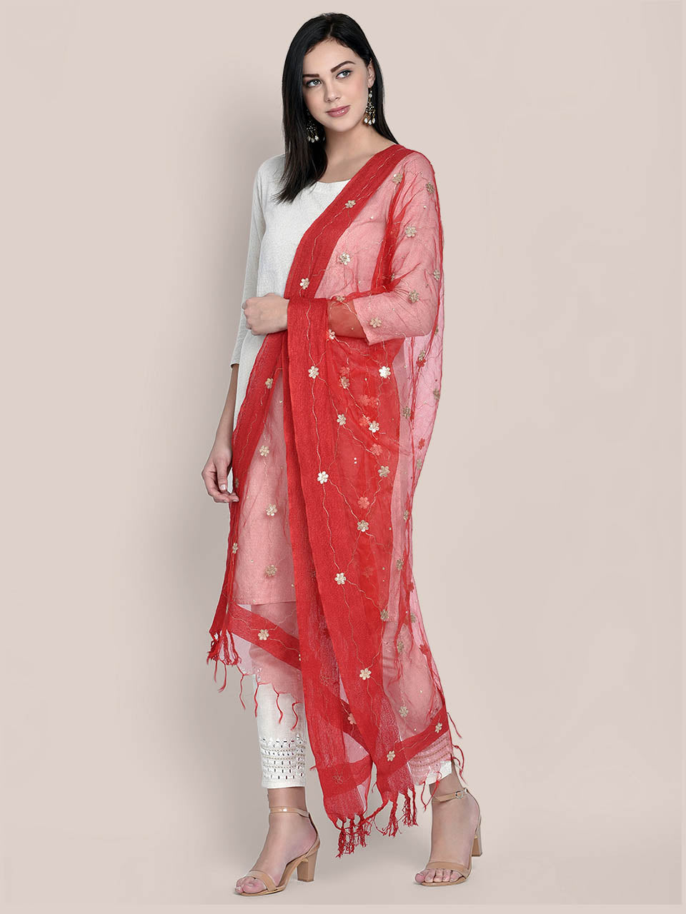Red Organza dupatta with Gotta Patti Work freeshipping - Dupatta Bazaar