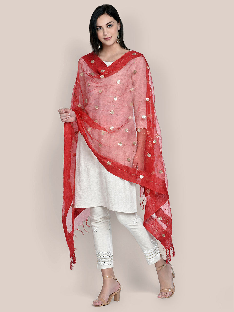 Red Organza dupatta with Gotta Patti Work freeshipping - Dupatta Bazaar