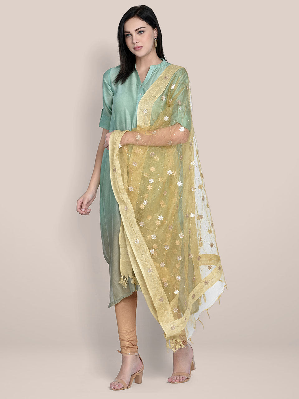 Gold Organza dupatta with Gotta Patti Work freeshipping - Dupatta Bazaar