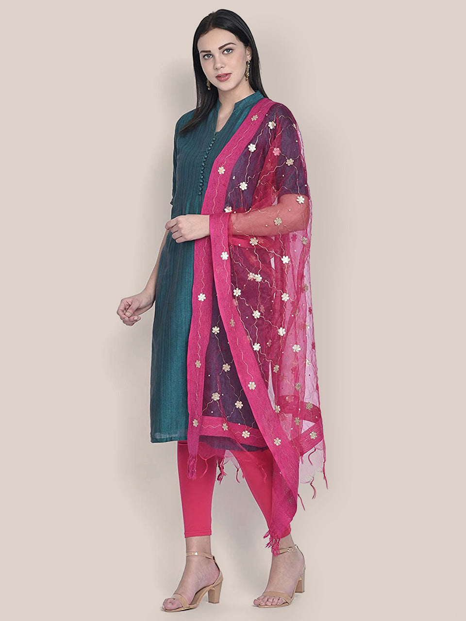Pink Organza dupatta with Gotta Patti Work freeshipping - Dupatta Bazaar