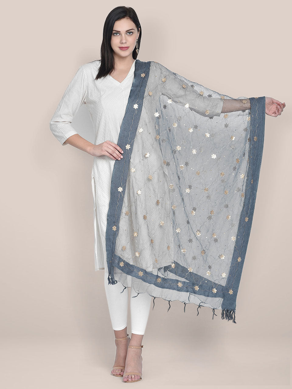 Grey Organza dupatta with Gotta Patti Work freeshipping - Dupatta Bazaar
