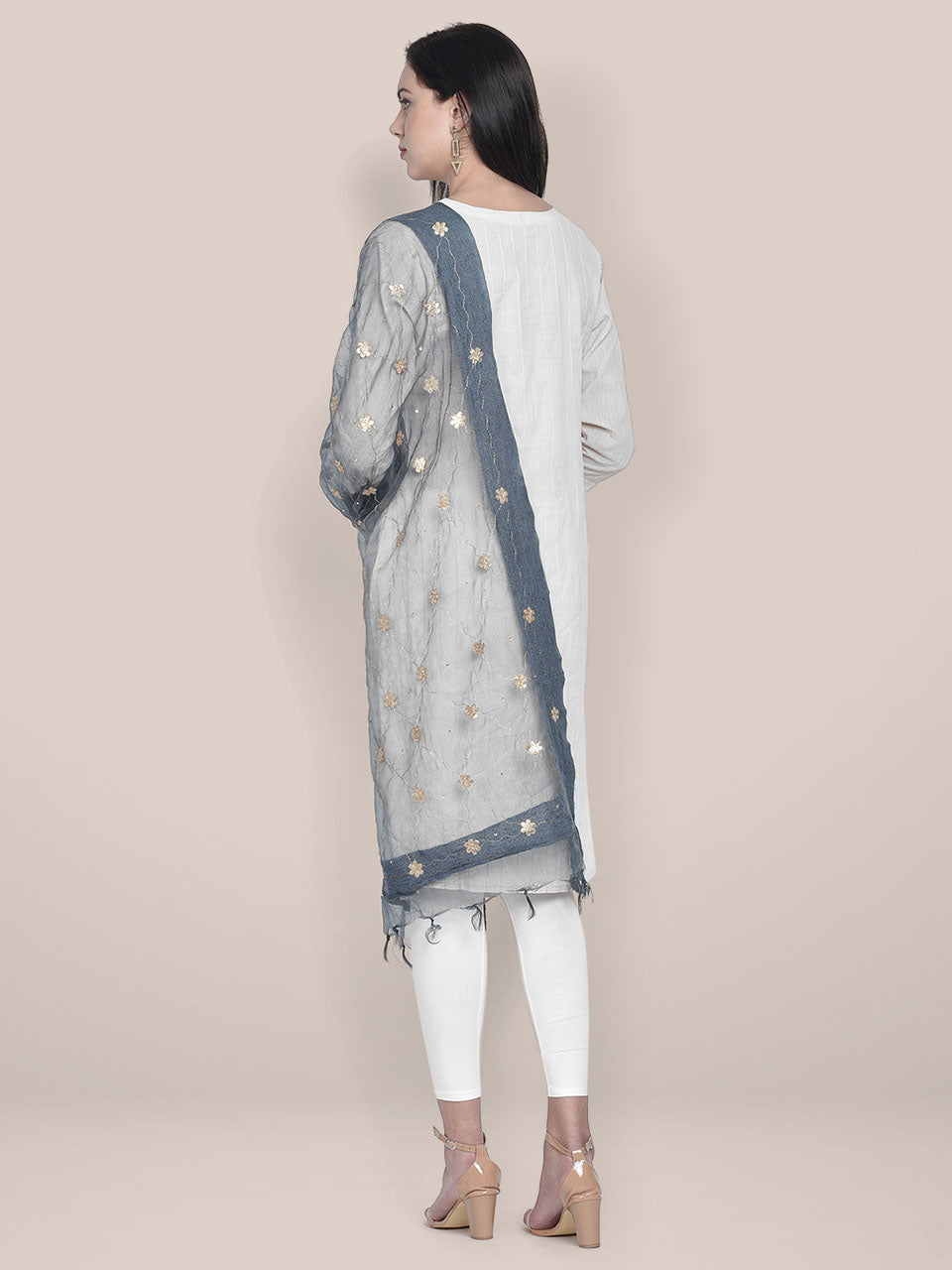 Grey Organza dupatta with Gotta Patti Work freeshipping - Dupatta Bazaar