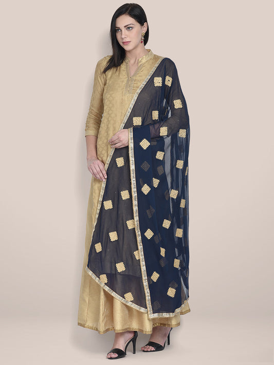 Ink Blue Chiffon dupatta with Gold Embroidery. freeshipping - Dupatta Bazaar