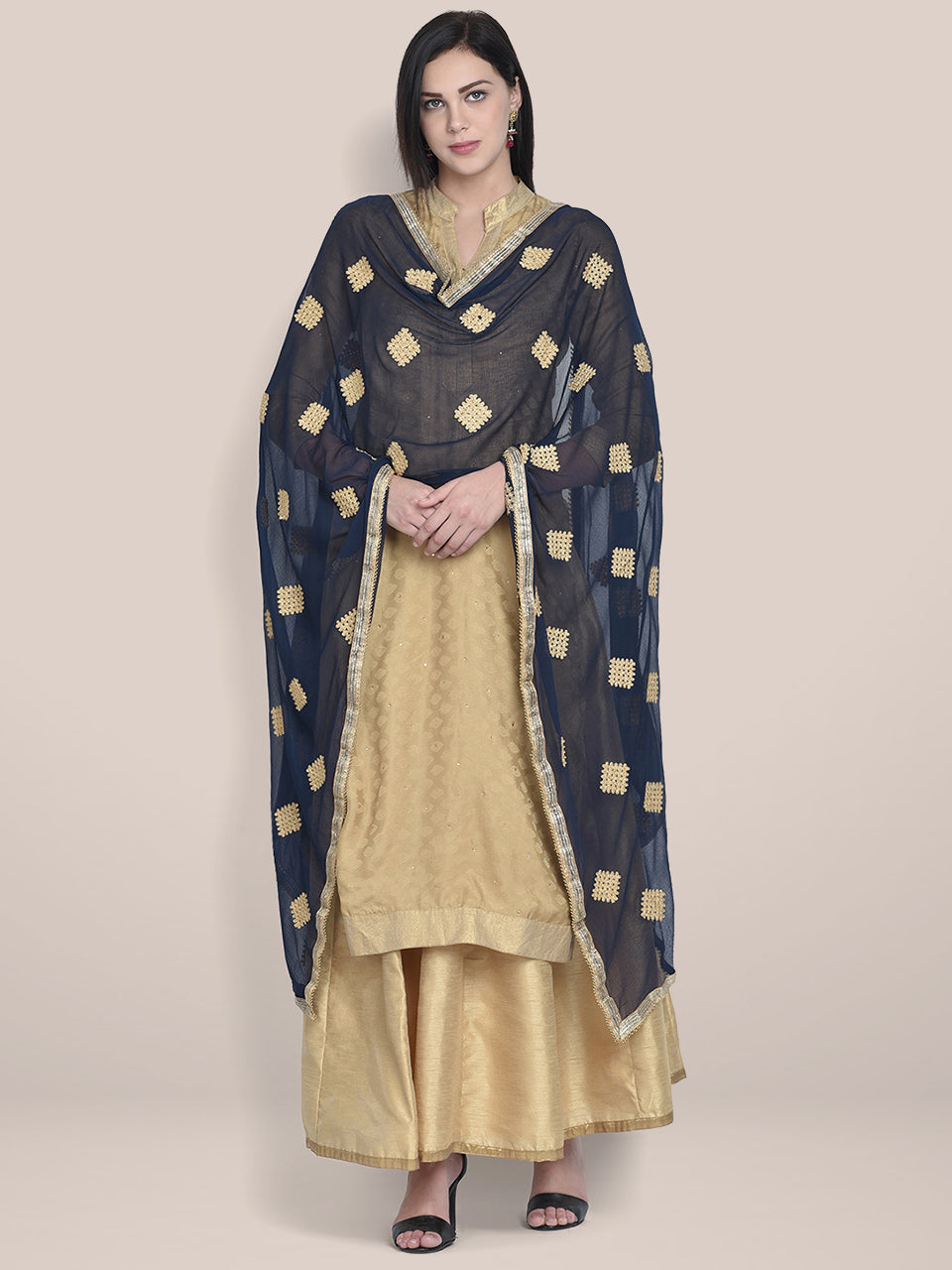 Ink Blue Chiffon dupatta with Gold Embroidery. freeshipping - Dupatta Bazaar