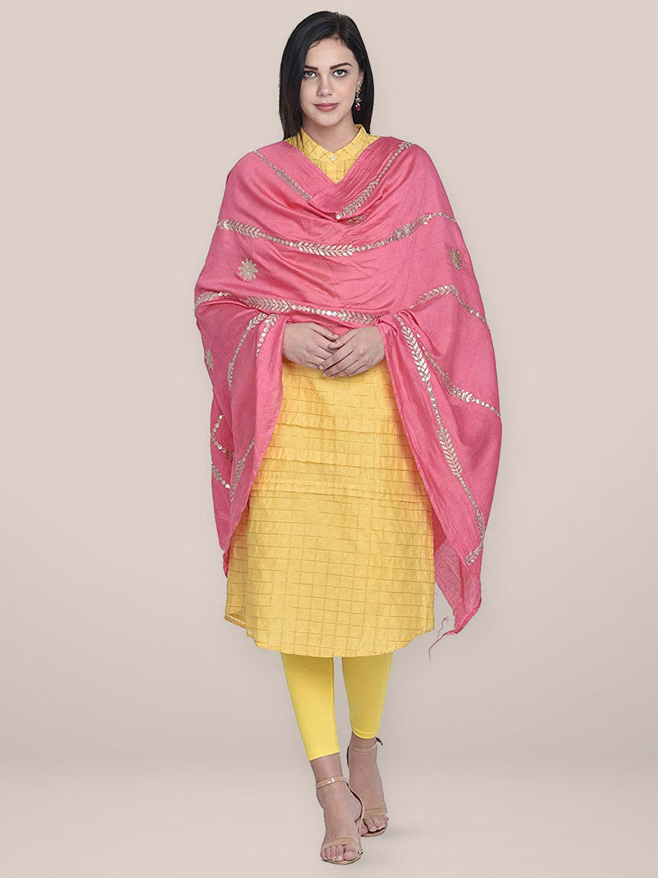 Baby Pink Cotton Silk Dupatta with Gotta Patti Work. freeshipping - Dupatta Bazaar