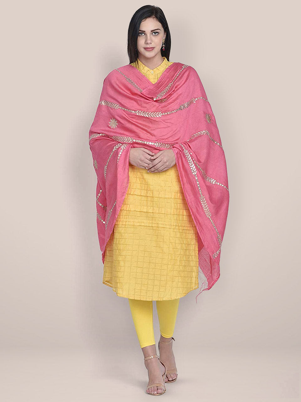Baby Pink Cotton Silk Dupatta with Gotta Patti Work. freeshipping - Dupatta Bazaar