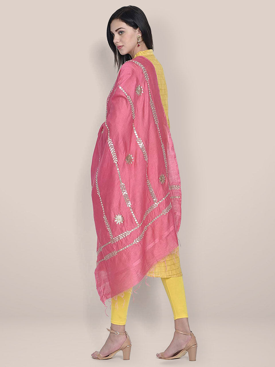Baby Pink Cotton Silk Dupatta with Gotta Patti Work. freeshipping - Dupatta Bazaar
