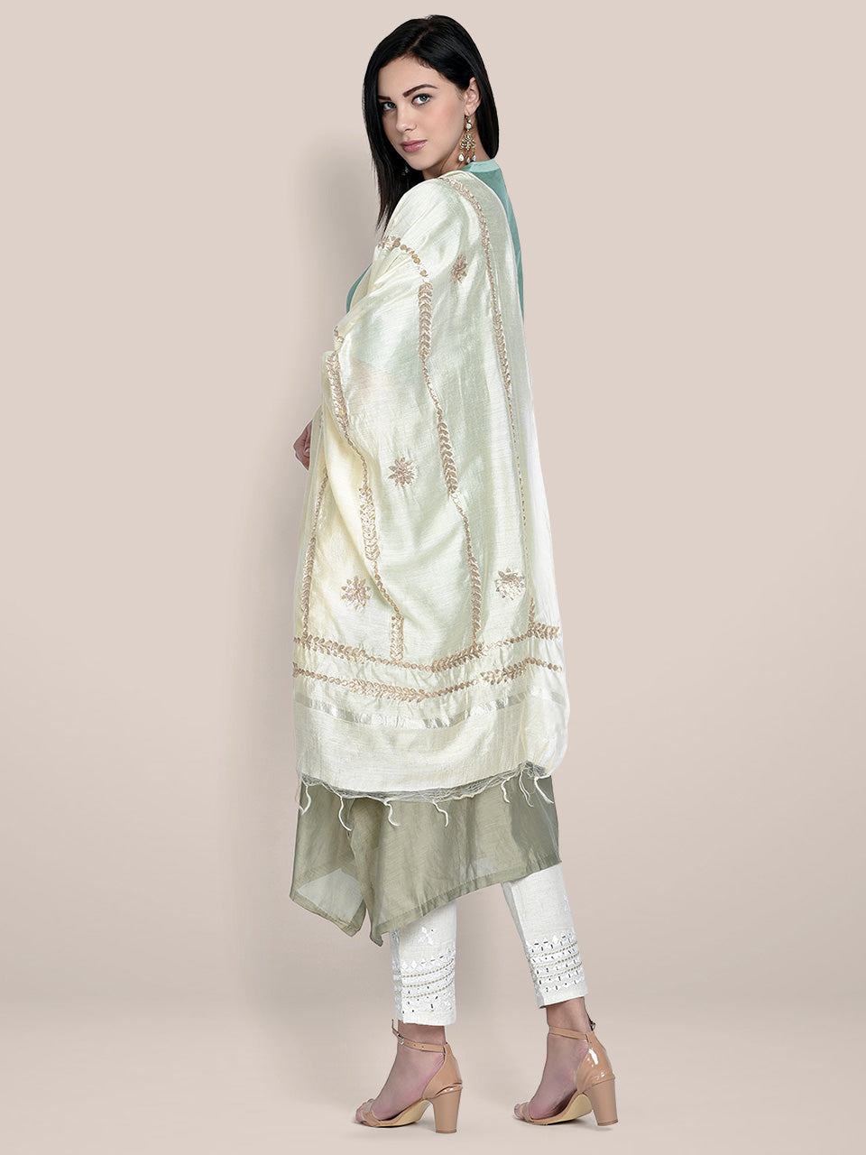 Dupatta Bazaar Woman's Off White Cotton Silk Dupatta with Gotta Patti Work. freeshipping - Dupatta Bazaar