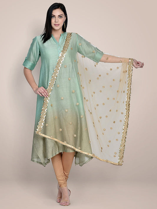Embroidered Gold Net Dupatta freeshipping - Dupatta Bazaar