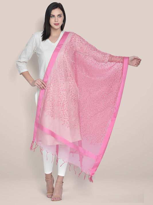 Embroidered Baby Pink Organza Dupatta freeshipping - Dupatta Bazaar