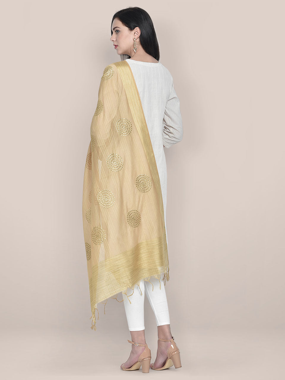Dupatta Bazaar Woman's Embroidered Gold Blended Silk dupatta freeshipping - Dupatta Bazaar