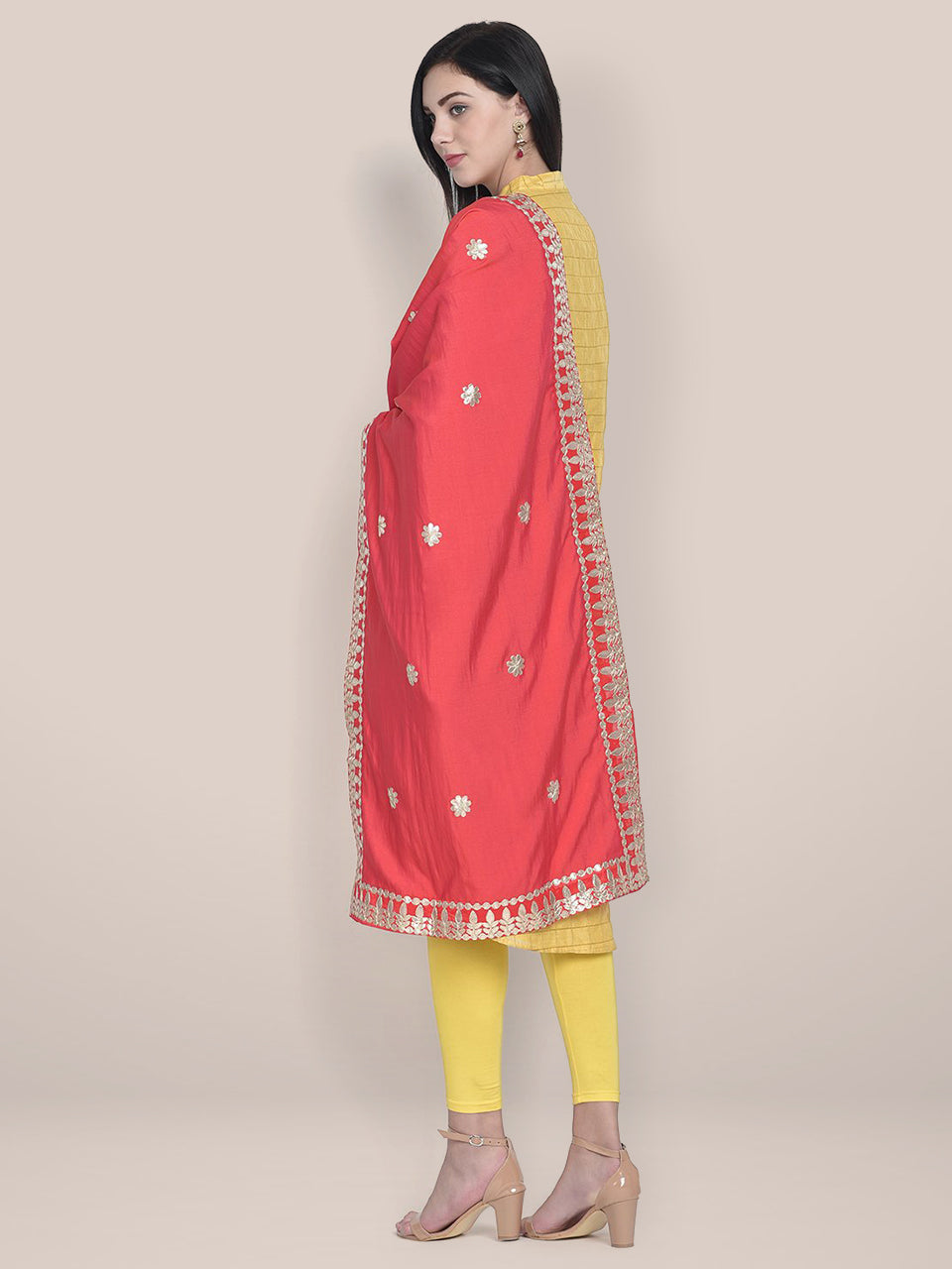 Red Silk Dupatta with Gotta Patti Work. freeshipping - Dupatta Bazaar