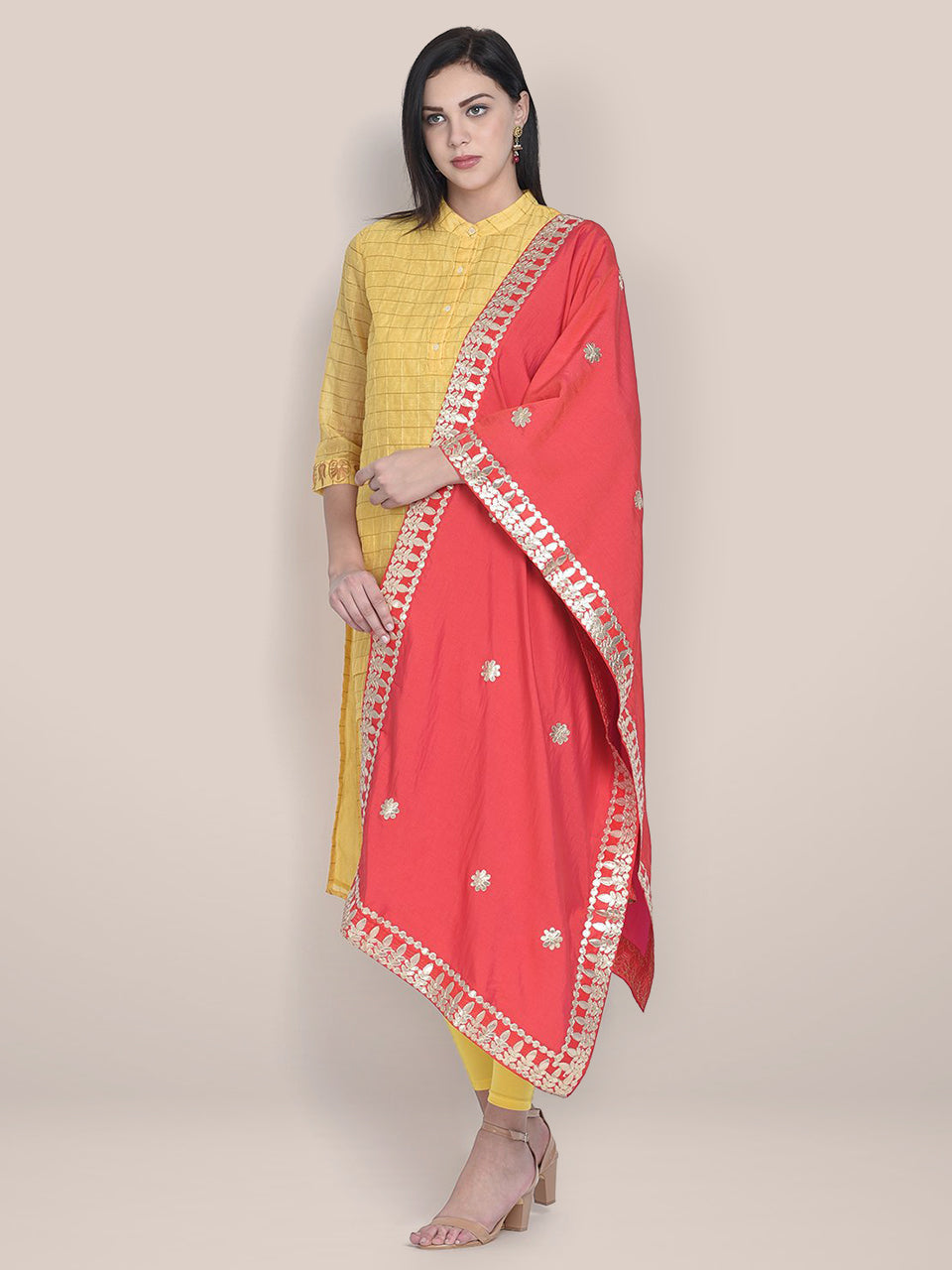 Red Silk Dupatta with Gotta Patti Work. freeshipping - Dupatta Bazaar