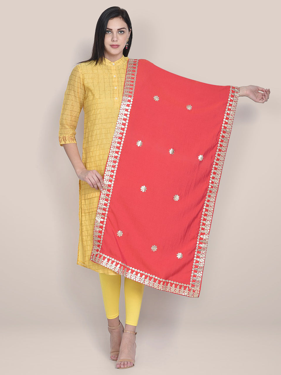 Red Silk Dupatta with Gotta Patti Work. freeshipping - Dupatta Bazaar